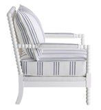 Traditional Upholstered Accent Chair with Spindle Accent White and Navy