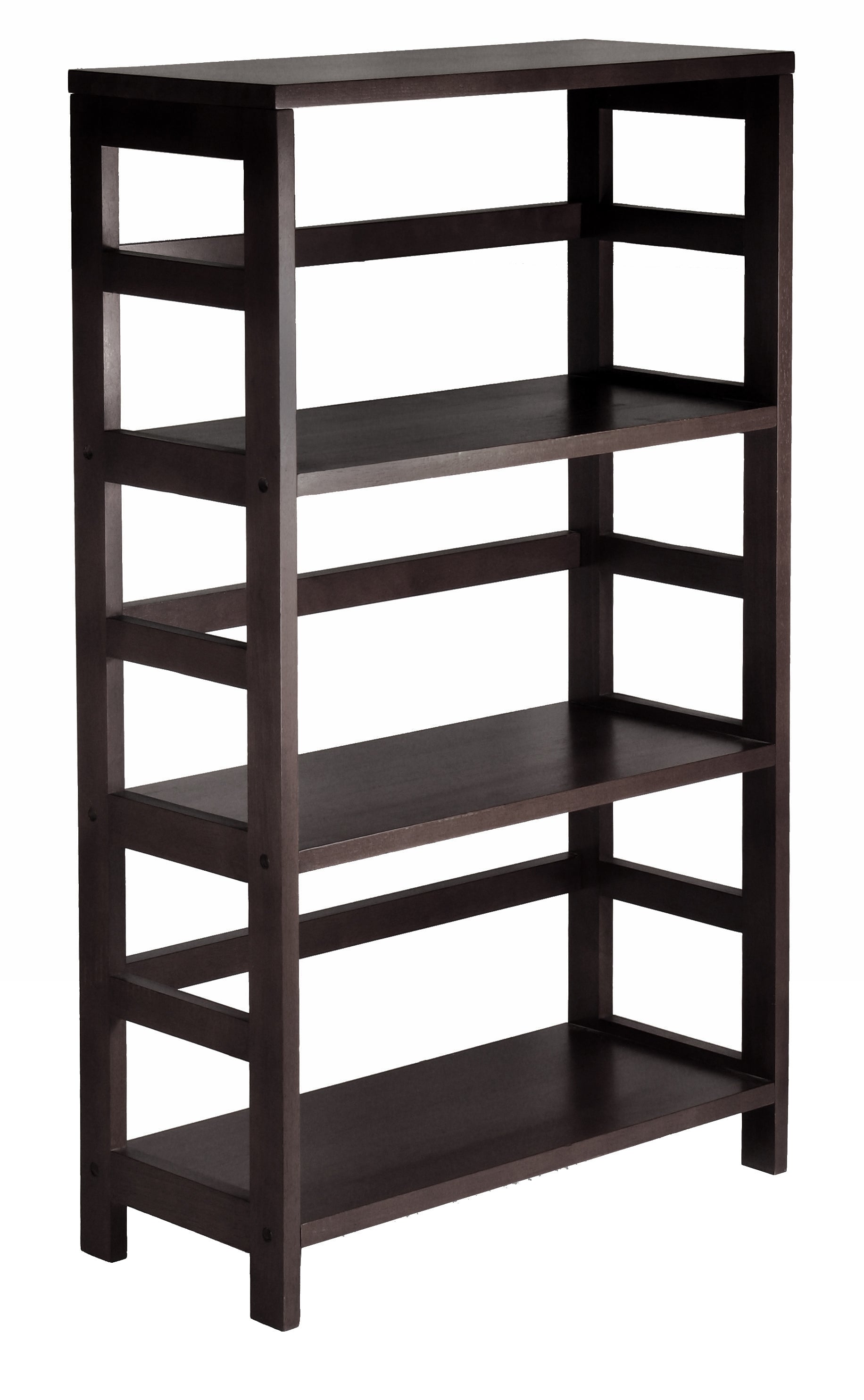 Winsome Wood Leo Wood 2 Tiered Shelf with 2 Rattan Baskets