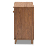 Baxton Studio Coolidge Modern and Contemporary Walnut Finished 4-Shelf Wood Shoe Storage Cabinet