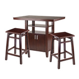 Albany 3-Piece High Table Set, Table with cabinet & 2 Square Seat Stools