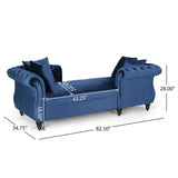 Houck Modern Glam Tufted Velvet Tete-a-Tete Chaise Lounge with Accent Pillows, Navy Blue and Dark Brown Noble House