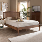 Baxton Studio Marieke Vintage French Inspired Ash Wanut Finished Wood and Synthetic Rattan Queen Size Platform Bed