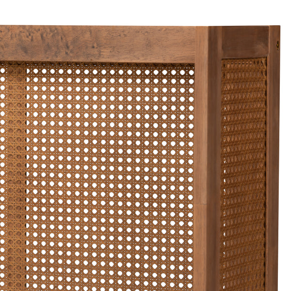 Rina Mid-Century Modern Ash Wanut Finished Wood And Synthetic Rattan Q ...