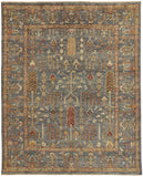Carrington Traditional Oushak Rug, Flora/Fauna, Blue/Rust, 9ft-6in x 13ft-6in Area Rug