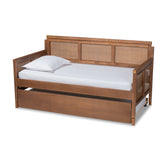 Toveli Vintage French Inspired Ash Wanut Finished Wood and Synthetic Rattan Daybed with Trundle