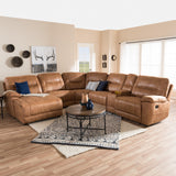 Baxton Studio Mistral Modern and Contemporary Light Brown Palomino Suede 6-Piece Sectional with Recliners Corner Lounge Suite 