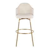 Ahoy Contemporary Fixed-Height Bar Stool with Gold Metal Legs and Round Gold Metal Footrest with Cream Fabric Seat and Natural Bamboo Back by LumiSource - Set of 2