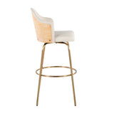 Ahoy Contemporary Fixed-Height Bar Stool with Gold Metal Legs and Round Gold Metal Footrest with Cream Fabric Seat and Natural Bamboo Back by LumiSource - Set of 2