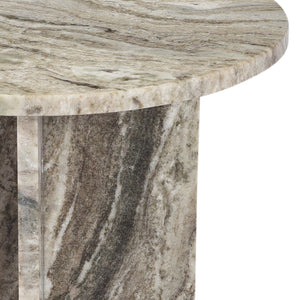 Dovetail Jansu 18" Round Grey Veined Marble Side Table with Marble Base BB108