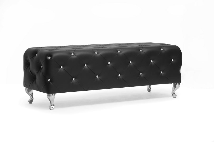 Stell Crystal Tufted Leather Modern Bench English Elm