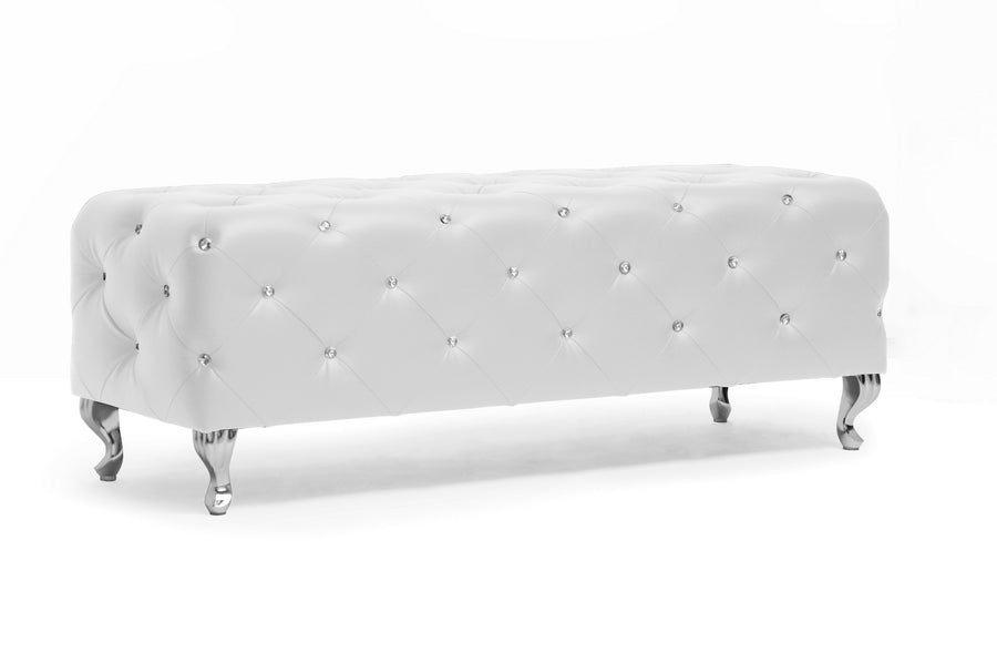 Stell Crystal Tufted Leather Modern Bench English Elm