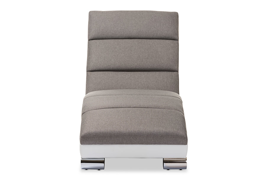 Percy Modern and Contemporary Grey Fabric and White Faux Leather