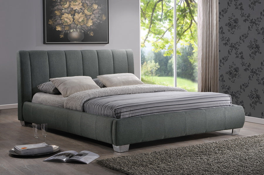 Marzenia Contemporary Grey Fabric Queen Size Bed English Elm