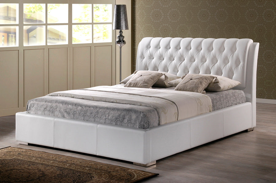 Bianca White Modern Bed with Tufted Headboard King Size