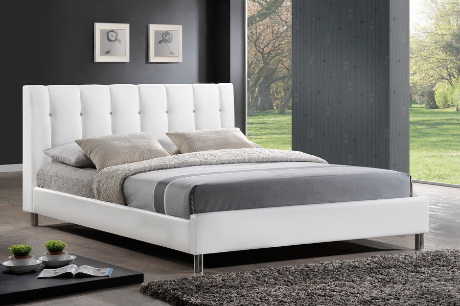 Vino White Modern Bed with Upholstered Headboard Full Size