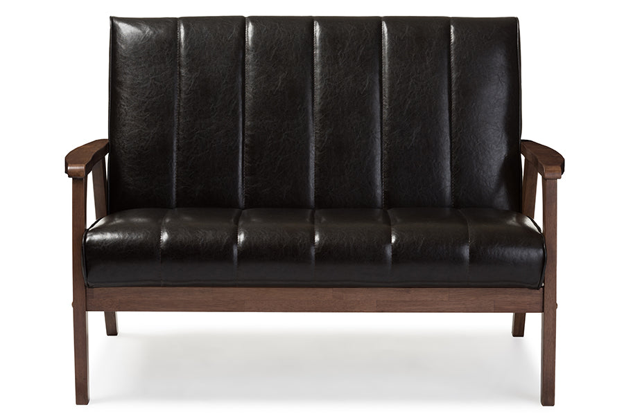 Nikko Mid Century Modern Scandinavian Style Faux Leather Wooden 2