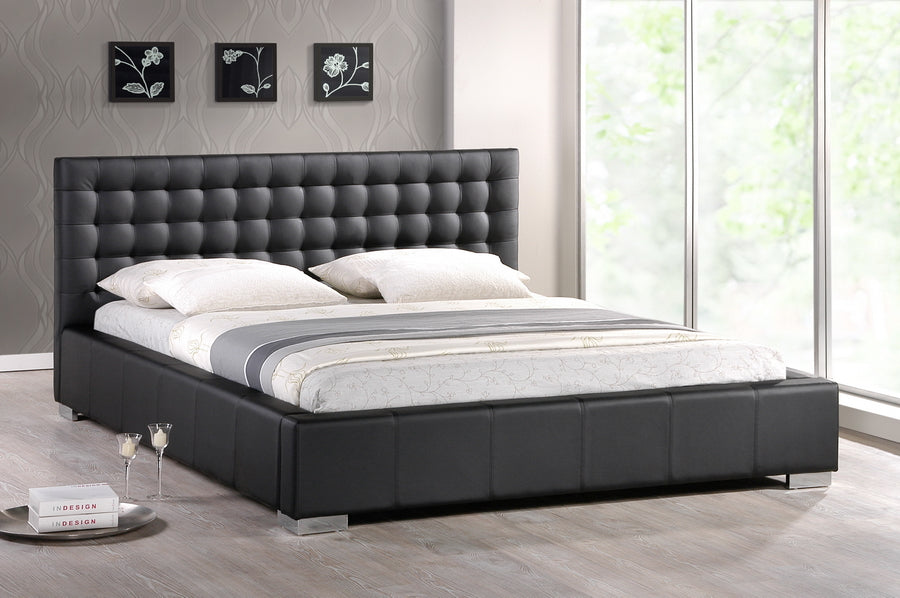 Madison Black Modern Bed with Upholstered Headboard Queen Size