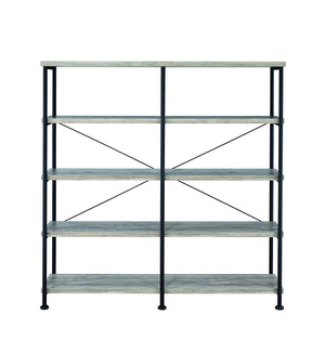 Benzara 63 Inch Industrial 4 Tier Bookshelf, Particleboard, Metal Frame, Gray, Black BM159421 Gray and Black Particleboard and Metal BM159421