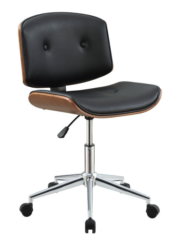 Wooden Back Armless Office Chair with Metal Star Base Black and