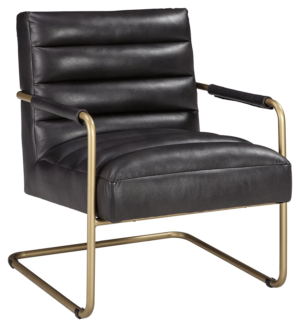 Metal and Faux Leather Accent Chair with Cantilever Style Base