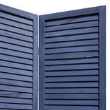 Benzara Wooden 3 Panel Shutter Screen with Fitted Slats, Dark Blue BM228610 Blue Solid Wood BM228610