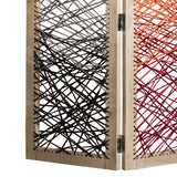 Benzara 3 Panel Wooden Screen with Woven Reinforced Yarn, Multicolor BM228614 Multicolor Solid Wood and Yarn BM228614