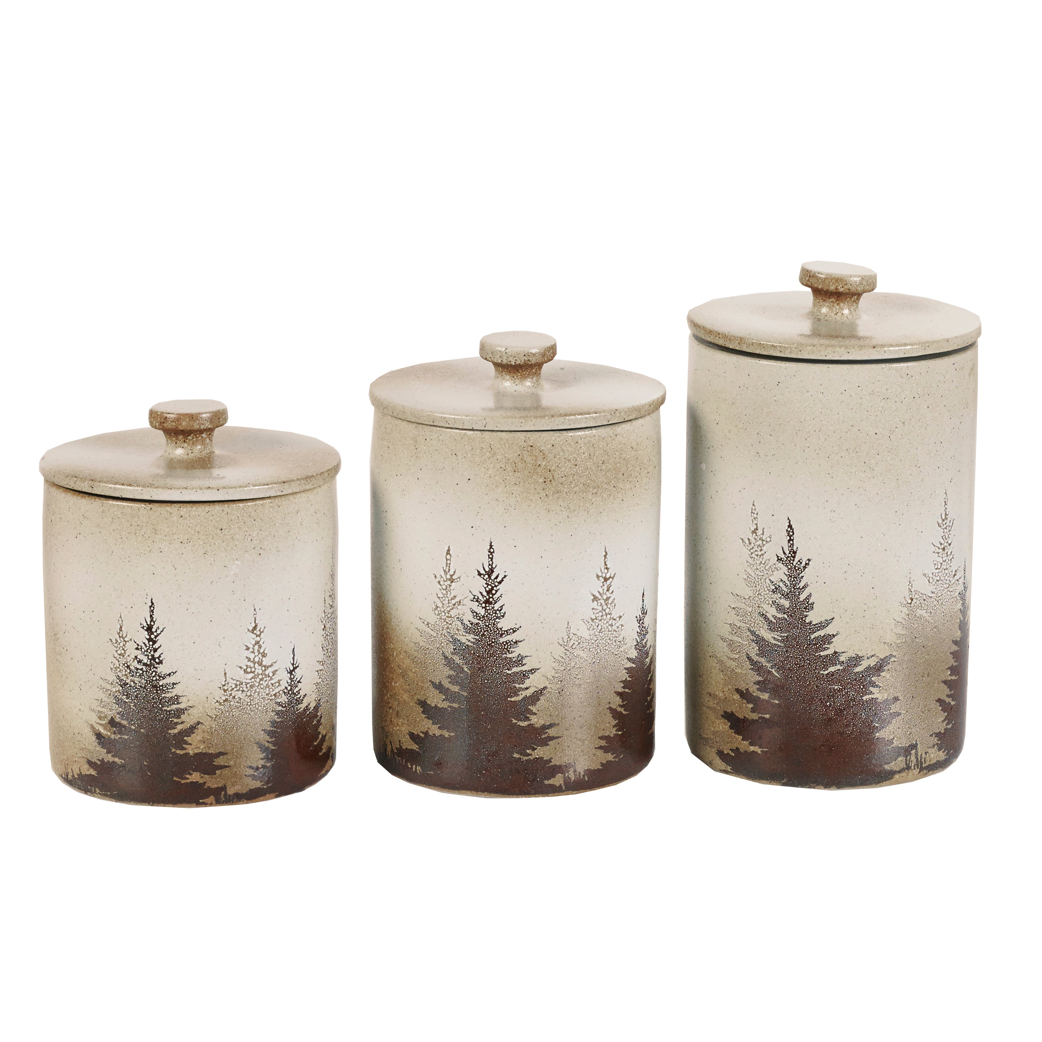 Clearwater Pines Canister Set – Rustic Ceramic Storage with Secure Lid
