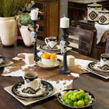 HiEnd Accents Chalet Aztec Ceramic Dinnerware Set DI1779 Tan, Black Ceramic 11x11x1