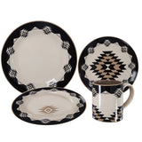 HiEnd Accents Chalet Aztec Ceramic Dinnerware Set DI1779 Tan, Black Ceramic 11x11x1