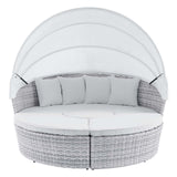Scottsdale Canopy Sunbrella® Outdoor Patio Daybed Light Gray White EEI-4443-LGR-WHI