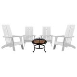 English Elm EE2049 Cottage Outdoor Bundle - Rocking Chairs and Fire Pit - Set of 4 White EEV-14756
