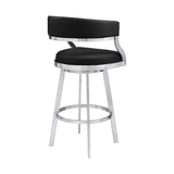 Saturn 30" Bar Height Swivel Black Faux Leather and Brushed Stainless Steel Bar Stool