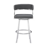 Saturn 26" Counter Height Swivel Grey Faux Leather and Brushed Stainless Steel Bar Stool