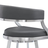 Saturn 30" Bar Height Swivel Grey Faux Leather and Brushed Stainless Steel Bar Stool
