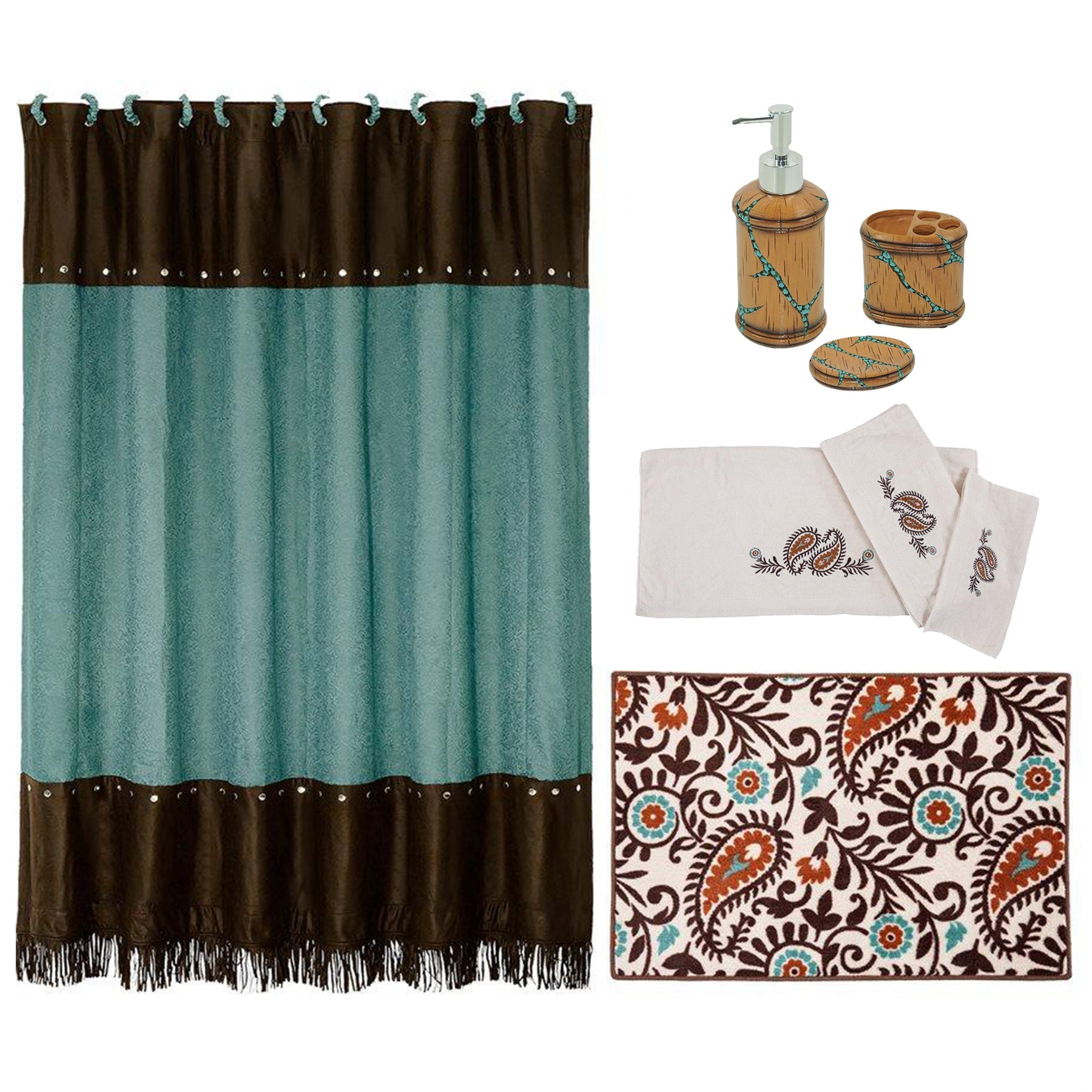 Turquoise Inlay 9 PC Bath Accessary and Rebecca Towel Set, image size:1800x1800