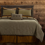 HiEnd Accents Highland Lodge Comforter Set LG1860-SK-OC Brown Comforter - Face: 100% polyester; Back: 100% cotton; Fill: 100% polyester. Bed Skirt - Skirt: 100% polyester; Decking: 100% polyester. Pillow Sham - 100% polyester. Accent Pillow - Shell: 100% polyester; Fill: 100% polyester. 110X96X3