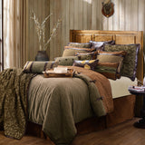 HiEnd Accents Highland Lodge Comforter Set LG1860-SQ-OC Brown Comforter - Face: 100% polyester; Back: 100% cotton; Fill: 100% polyester. Bed Skirt - Skirt: 100% polyester; Decking: 100% polyester. Pillow Sham - 100% polyester. Accent Pillow - Shell: 100% polyester; Fill: 100% polyester. 92X96X3