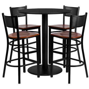 English Elm EE2409 Traditional Commercial Grade Laminate Restaurant Bar Table and Stool Set Black EEV-15829