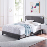 Celine Channel Tufted Performance Velvet Twin Bed Gray MOD-6332-GRY