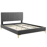 Peyton Performance Velvet Queen Platform Bed Charcoal MOD-6595-CHA