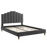 Elise Queen Performance Velvet Platform Bed Charcoal MOD-6691-CHA
