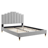 Elise Queen Performance Velvet Platform Bed Light Gray MOD-6691-LGR
