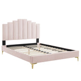 Elise Queen Performance Velvet Platform Bed Pink MOD-6693-PNK