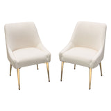 Set of (2) Quinn Dining Chairs w/ Vertical Outside Pleat Detail and Contoured Arm in Cream Velvet w/ Brushed Gold Metal Leg
