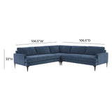 TOV Furniture Serena Velvet L-Sectional with Black Legs Blue 