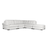 Nativa Interiors Sylviane Solid + Manufactured Wood / Revolution Performance Fabrics® 5 Pieces Modular Left Hand Facing Sectional with Ottoman Off White 128.00"W x 121.00"D x 33.00"H