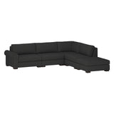 Nativa Interiors Sylviane Solid + Manufactured Wood / Revolution Performance Fabrics® 5 Pieces Modular Left Hand Facing Sectional with Ottoman Charcoal 128.00"W x 121.00"D x 33.00"H