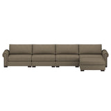 Nativa Interiors Sylviane Solid + Manufactured Wood / Revolution Performance Fabrics® 5 Pieces Modular Symmetrical Sectional with Ottoman Flax 166.00"W x 83.00"D x 33.00"H