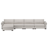 Nativa Interiors Sylviane Solid + Manufactured Wood / Revolution Performance Fabrics® 5 Pieces Modular Symmetrical Sectional with Ottoman Off White 166.00"W x 83.00"D x 33.00"H
