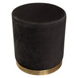 Sorbet Round Accent Ottoman in Black Velvet w/ Gold Metal Band Accent by Diamond Sofa